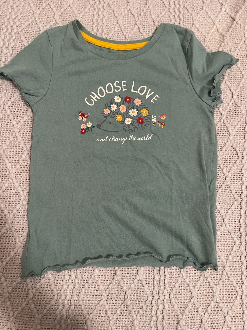 Sage Green "Choose Love" Girls' Short Sleeve Graphic Tee